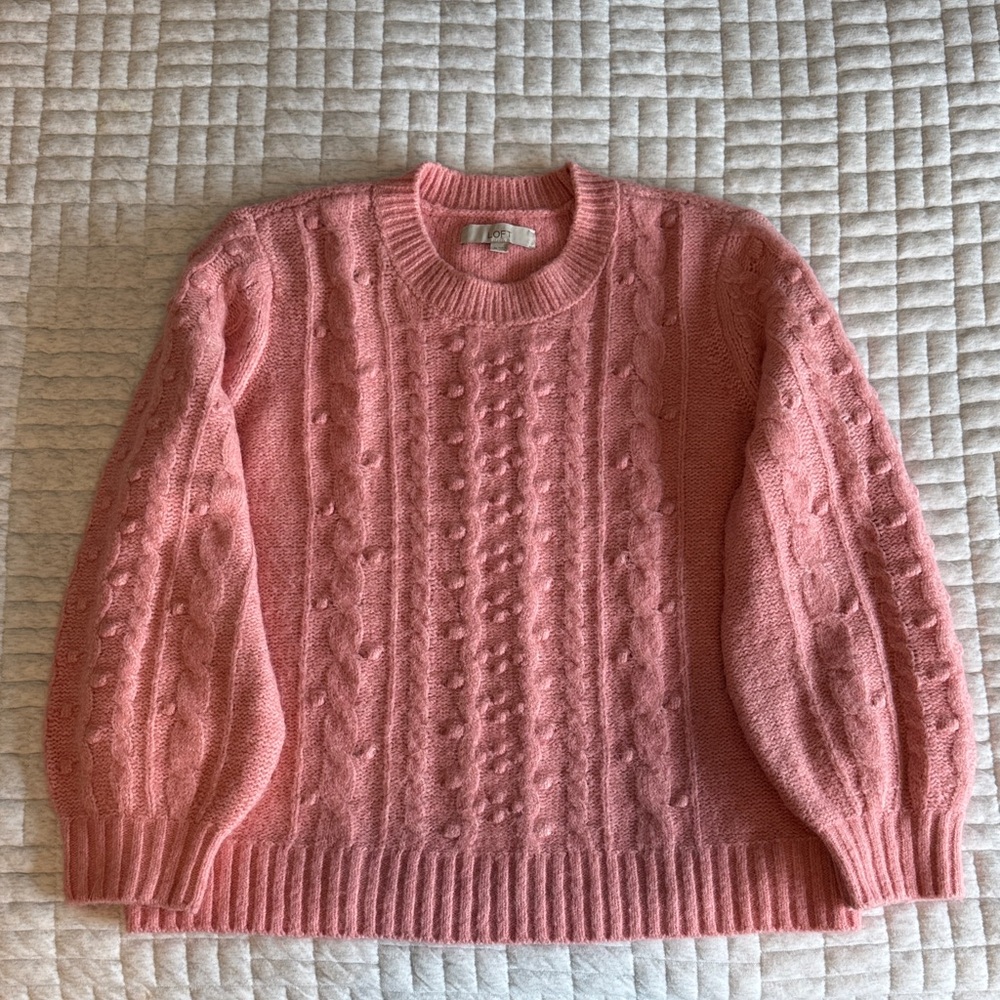 LOFT Pink Cable Crew Neck Sweater